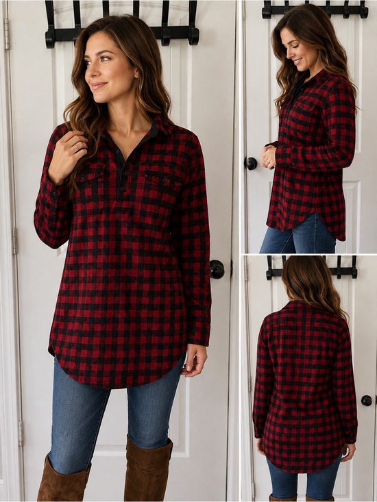 Polo Ralph Lauren Tops - Polo Ralph Lauren Women’s M Buffalo Plaid Flannel Tunic Shirt Red Black